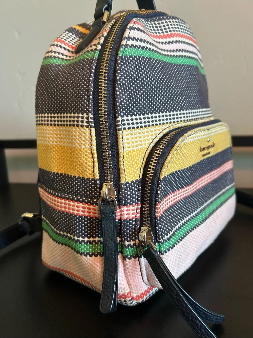 kate spade Striped Mini Backpack in Yellow, Pink, Green, Navy